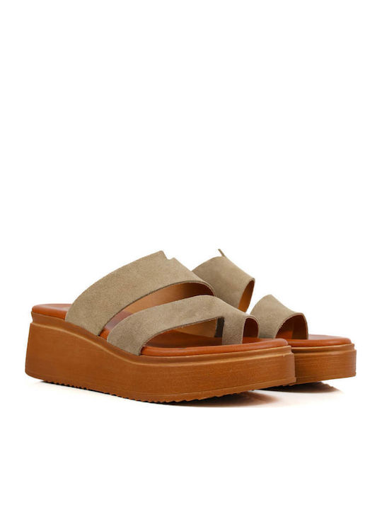 Beige Leder Casta Rinen Pantoffeln Flatforms