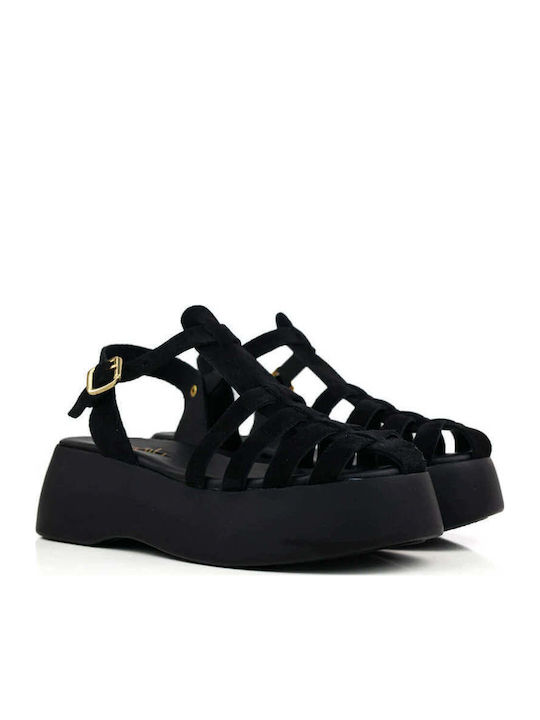 Schwarze Gladiator Flatforms Mit Mehreren Riemen