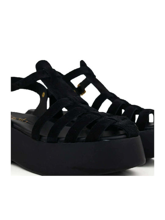 Schwarze Gladiator Flatforms Mit Mehreren Riemen