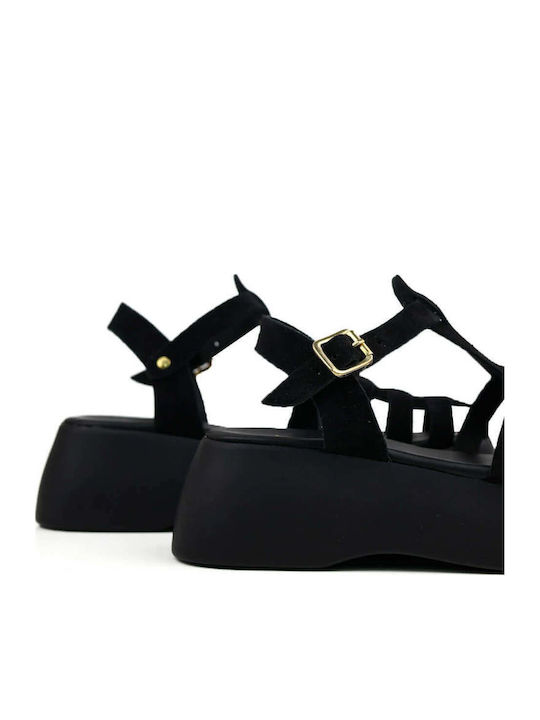 Schwarze Gladiator Flatforms Mit Mehreren Riemen