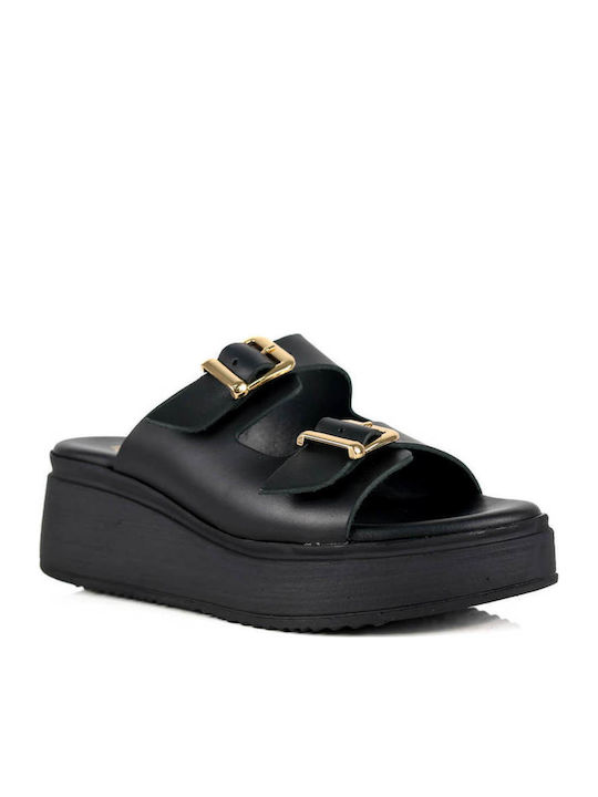 Μαύρες Flatforms Ανατομική Σόλα Διπλή Αγκράφα