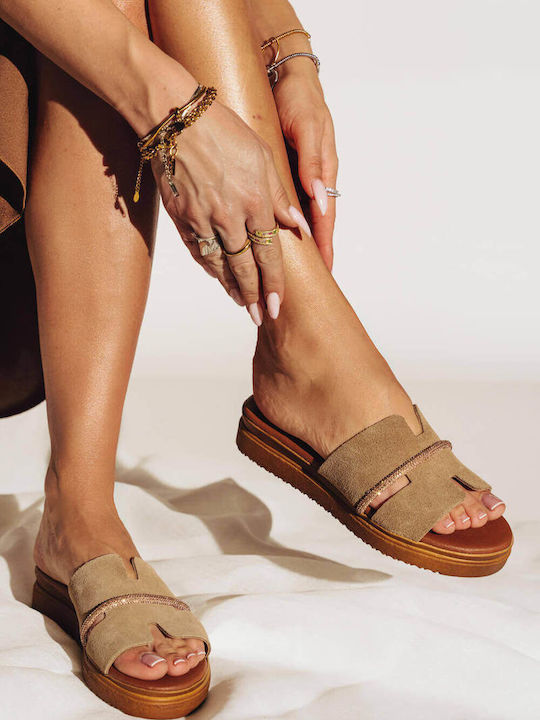 Pantofi Flatform Bej Cu Detaliu Strass