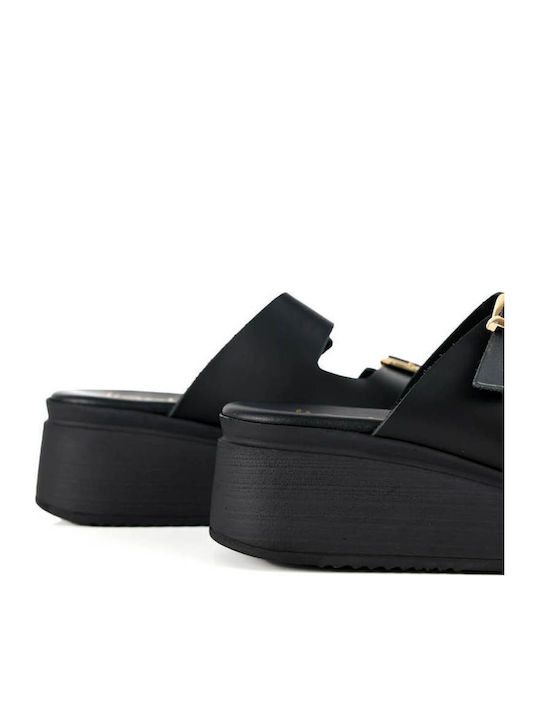 Μαύρες Flatforms Ανατομική Σόλα Διπλή Αγκράφα
