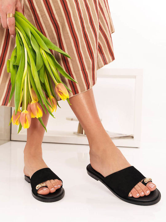 Schwarze Leder Flatforms Damen
