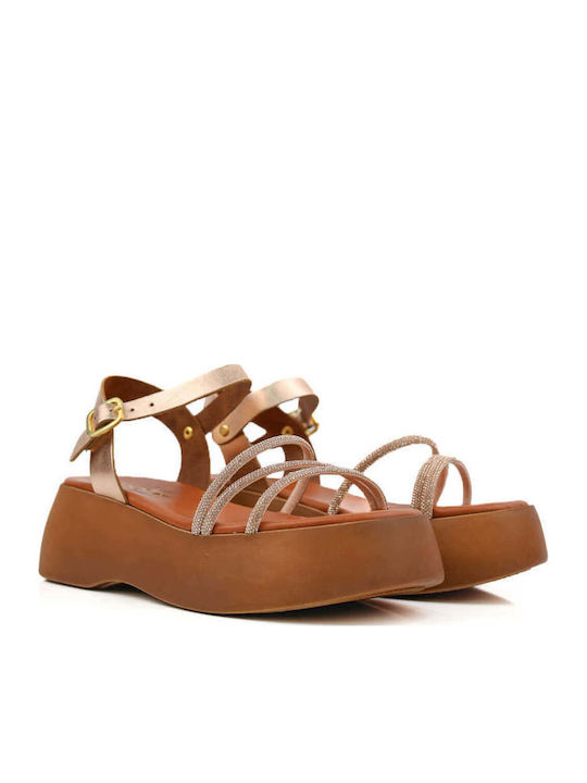 Bronze Flatforms Rhinestones Straps Elevated Sole