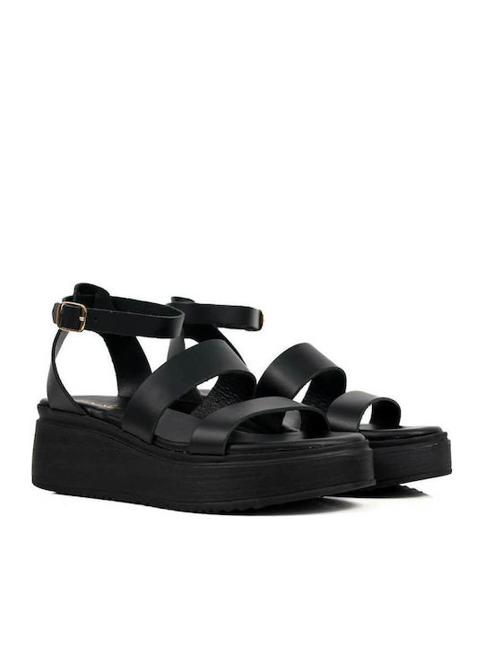 Schwarze Flatforms Doppelvorderer Riemen Schnalle