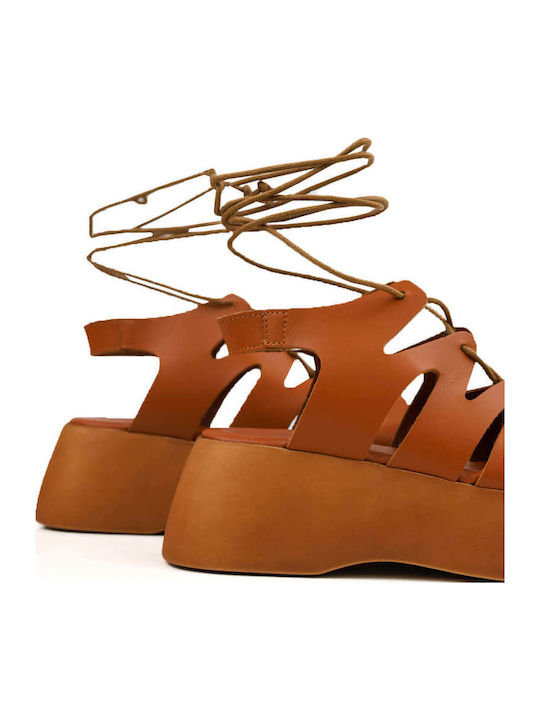 Tabac Schnürung Flatforms Damen Sandalen