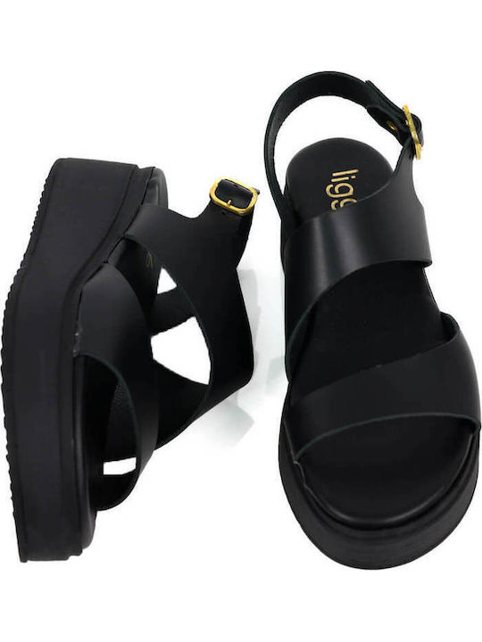 Μαύρα Flatforms Διπλό Λουρί Ρυθμιζόμενη Φτέρνα