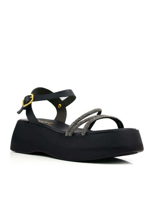 Черни Flatforms С Кристали Каишки Повдигната Подметка