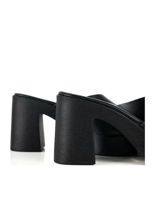 Black Mules With Single Leather Strap