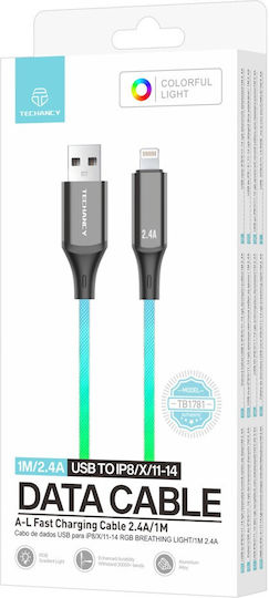 Techancy USB-A to Lightning Cable Πολύχρωμο 1m