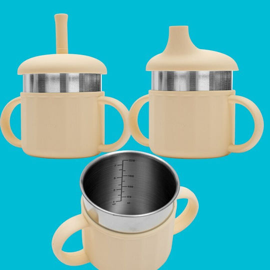 New Baby Cana de antrenament pentru bebeluși Silicon cu mânere Bej 220ml