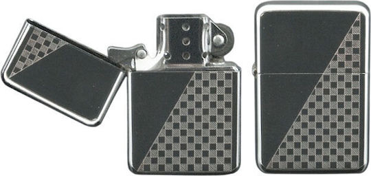 Αναπτήρας Λαδιού Πέτρας Ασημί Checkered Μεταλλικό Κουτί Δώρου 3041