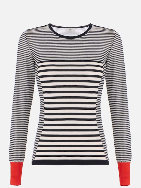 Damen Langarm Pullover Gestreift Schwarz
