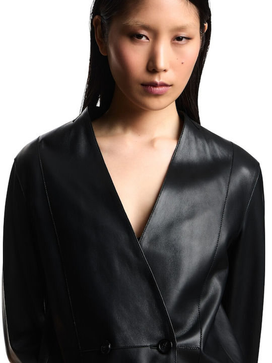 Women's Lifestyle Leather Jacket for Winter Black