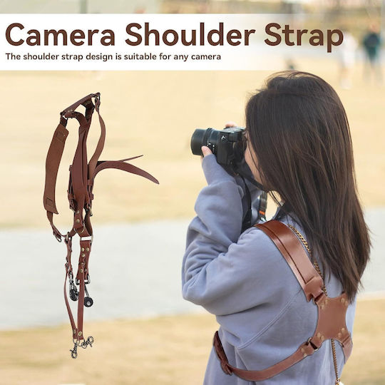 X-design Curea de Transport Două Camere Herchr Vintage din Piele Curea de Umăr Reglabilă Universală Multi-viteză Dslr Slr Femei Bărbați Maro