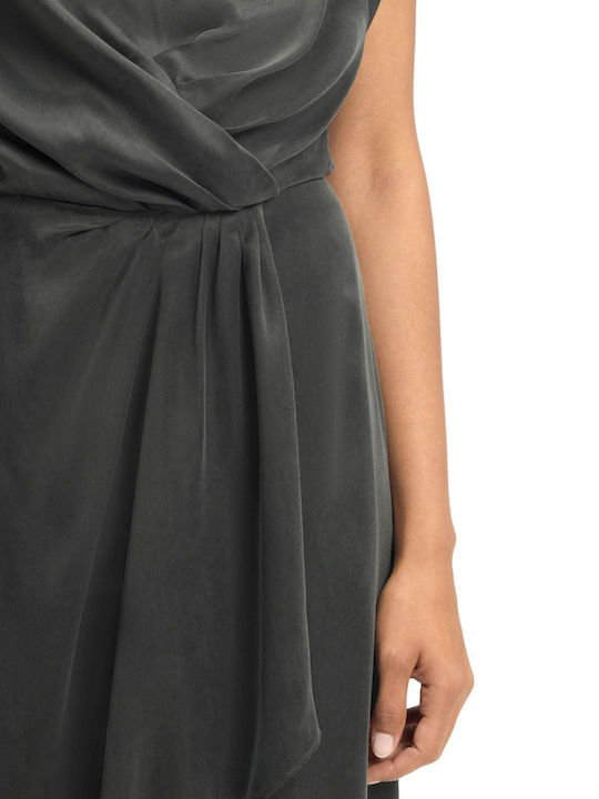 Midi Evening Drape Dress Gray-Khaki