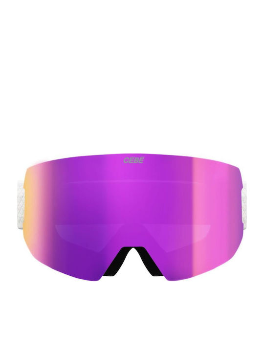 Cebe Μάσκα Σκι & Snowboard Ενηλίκων Λευκή με Φακό σε Μωβ Χρώμα Cebe Μάσκα Σκι & Snowboard Ενηλίκων Λευκή με Φακό σε Μωβ Χρώμα