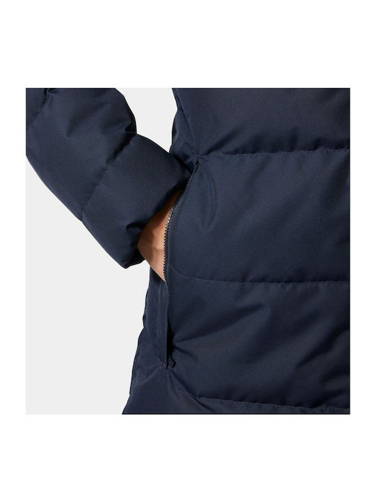 Aden Lang Damen Puffer Jacke mit pelziger Kapuze für Winter Marineblau