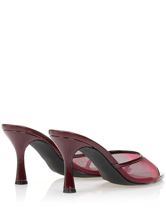 Pantofi Mules Dama Cu Toc Înalt În Culoare Burgundy