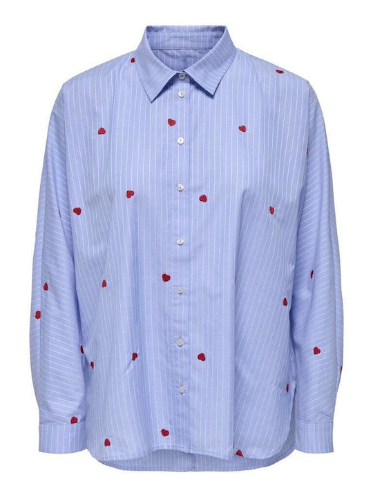 Women's Denim Striped Long Sleeve Shirt Blue