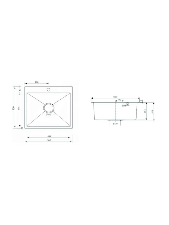 Sanitec Επικαθήμενος Νεροχύτης Inox Σατινέ Μ50xΠ50cm Γκρι