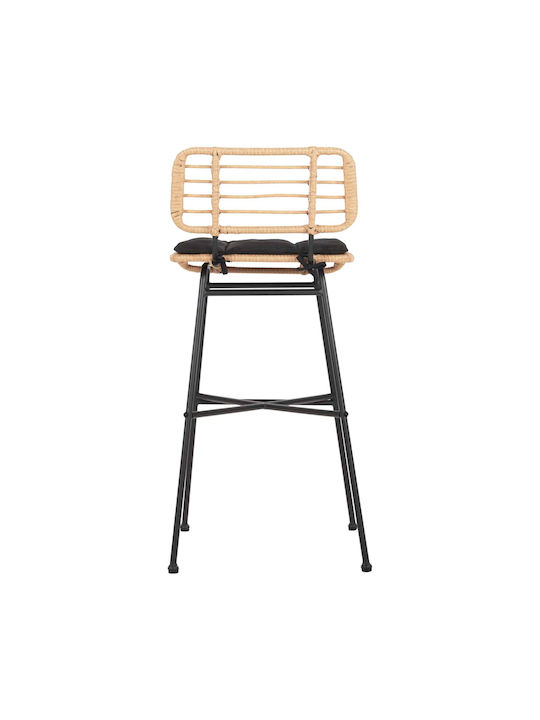 Hocker für Bar Für den Außenbereich Rattan mit Kissen Black-wicker Beige 1Stück 48x49x99.5cm