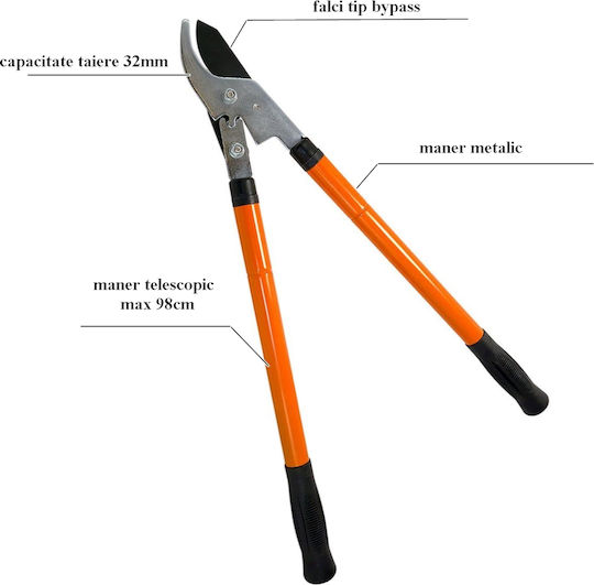 Telescopic Metal Pruning Shears 65-98 Cm Cutting Branches Max 32 Mm