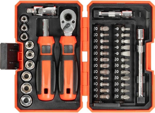Mixed Set Screwdriver Ratchet Wrench 38 Pcs Bits Magnetic Adapters Cr-v In Plastic Carrying Case