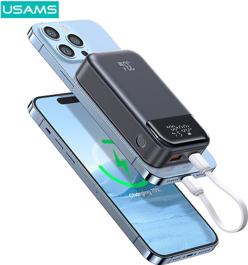Usams CD221 Power Bank 10000mAh 33W with USB-A Port and USB-C Port Gray