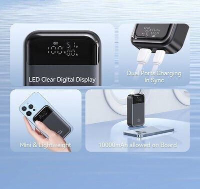 Usams CD221 Power Bank 10000mAh 33W with USB-A Port and USB-C Port Gray