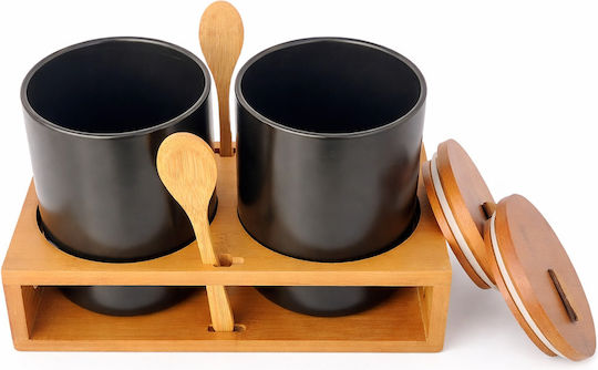 Set 2 Bucăți Vaze pentru Cafea / Zahăr cu Capac și Suport din Porțelan Maro 10.5x14.5cm 2 Bucăți