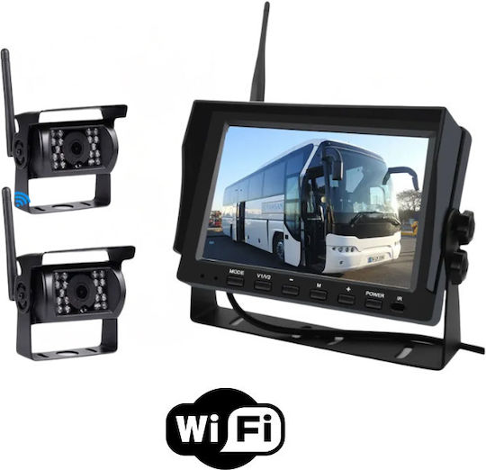 Kit 2 Camere Supraveghere Auto Wireless 5mp Metalice Ir Monitor 7 Inch Camioane Autobuze 12v-24v
