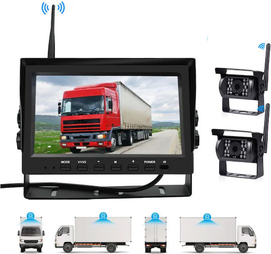 Kit 2 Camere Supraveghere Auto Wireless 5mp Metalice Ir Monitor 7 Inch Camioane Autobuze 12v-24v