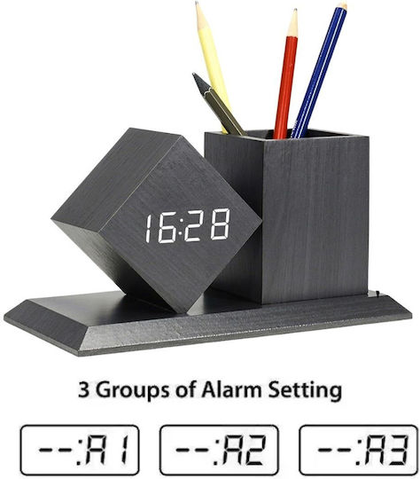 Uncle George Tabletop Digital Clock LED Wooden with Alarm Clock Black 01.06.04-0010-BLK