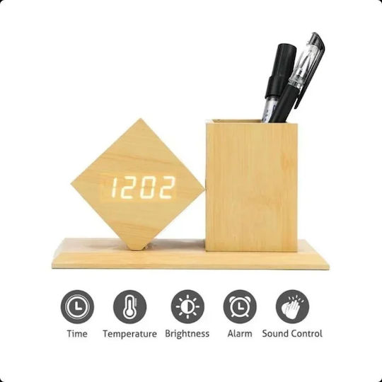 Uncle George Tabletop Digital LED Clock Wooden With Alarm Clock Beige 01.06.04-0010-MPEZ