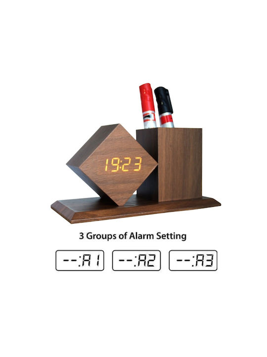 Uncle George Tischuhr Digital LED Holz mit Wecker Braun 01.06.04-0010-BRWN