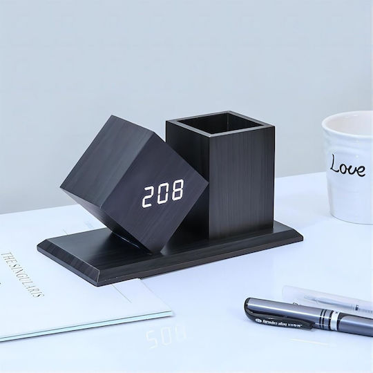 Uncle George Tabletop Digital Clock LED Wooden with Alarm Clock Black 01.06.04-0010-BLK