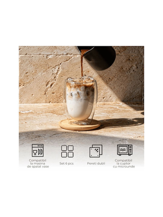 Miamio Set Pahare Cafea Freddo Din Sticlă Maro 350ml 6 Bucăți