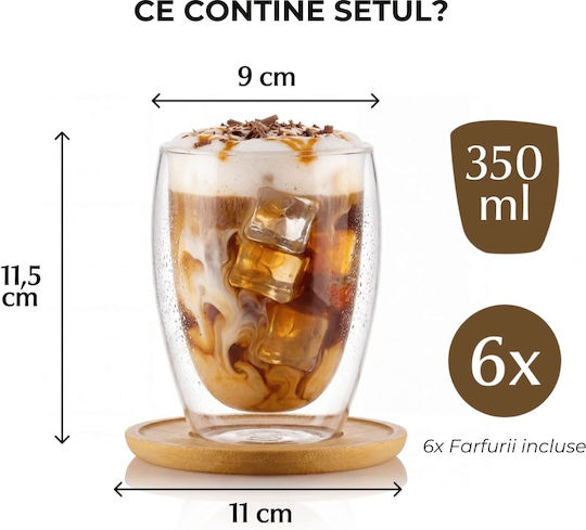 Miamio Set Pahare Cafea Freddo Din Sticlă Maro 350ml 6 Bucăți