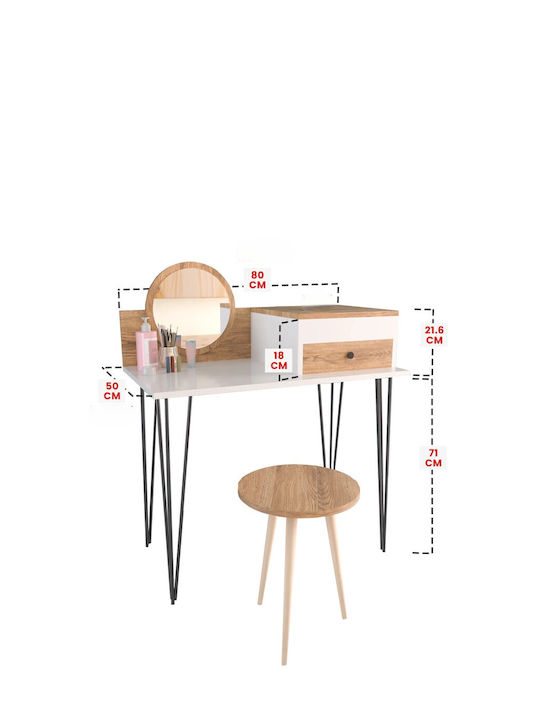 SteweHome Schminktisch Mit Spiegel Und Hocker - Eiche/Anthrazit 80x50x71 cm