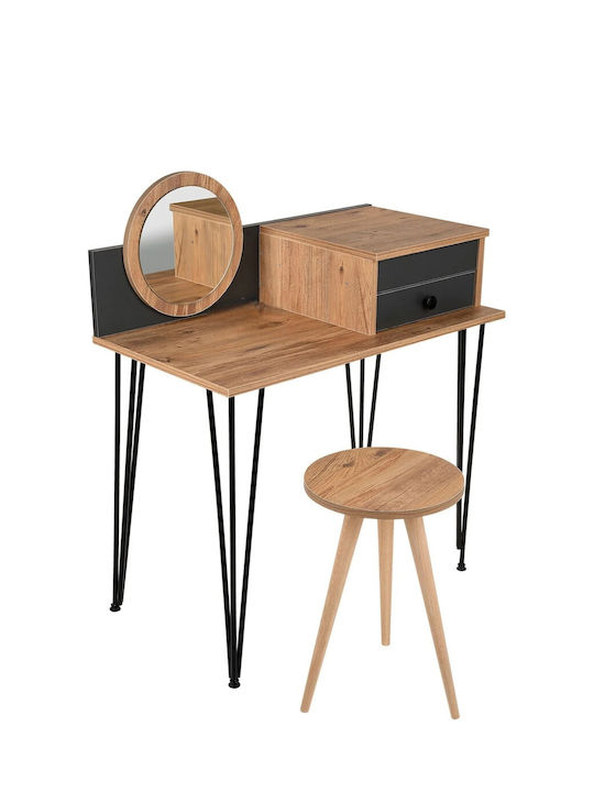 SteweHome Schminktisch Mit Spiegel Und Hocker - Eiche/Anthrazit 80x50x71 cm