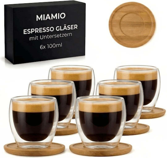 Miamio Σετ Φλιτζάνια Espresso Γυάλινα Διάφανα 100ml 6τμχ