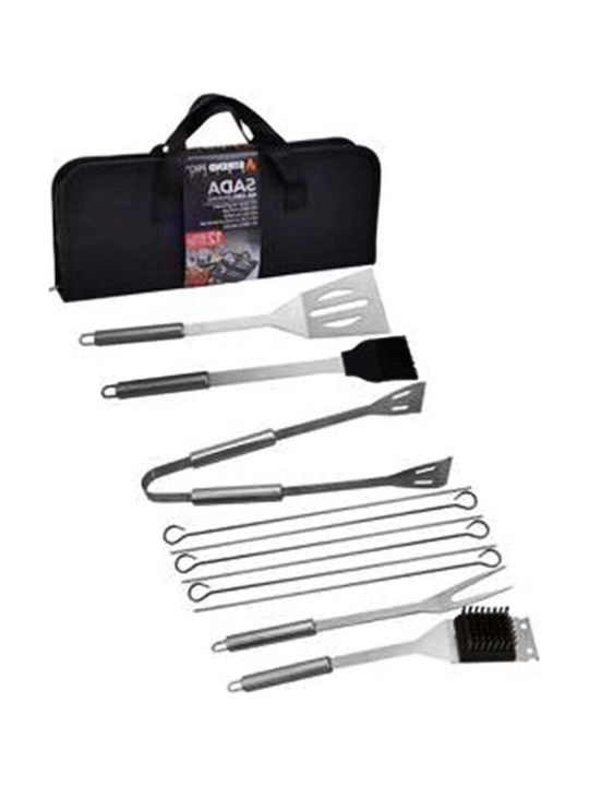 Set 12 Stainless Steel Barbecue Utensils In A Storage Case Zipper