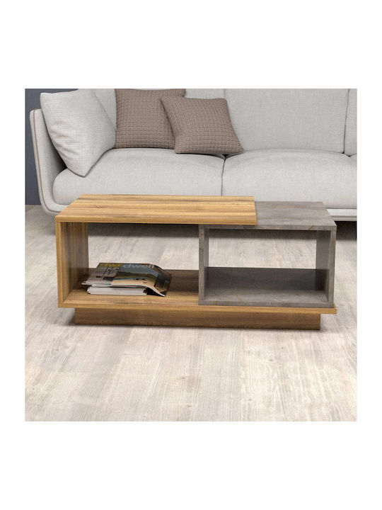 Zentrales Kaffeetisch Aus Holz Natürliche & Grau Marmor M100xL45xH42cm