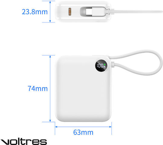 Voltres Power Bank 10000mAh 22.5W cu Port USB-C Negru