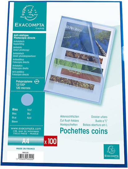 Exacompta 58522e 100 Bucăți Folii Document Din Plastic Pp A4 Transparente Texturate Albastre Deschise În Partea Superioară Suport Plastic Clar Dosar Organizare Mobilă Birou