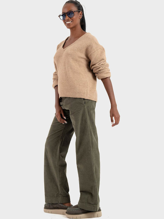 Damen Stoff Hose in Geradem Schnitt Green