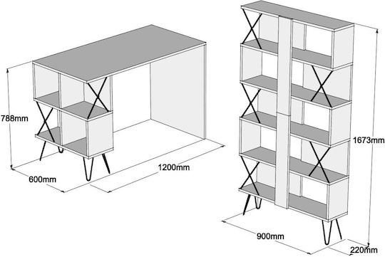 SteweHome Studentenmöbel-Set Für Schreibtisch Und Bibliothek - Eiche 120x60x78cm