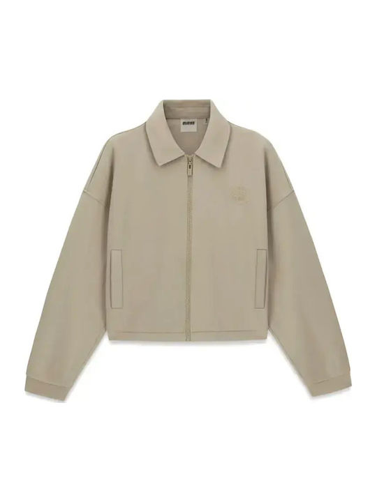 Short Women's Beige Zip-Up Cardigan